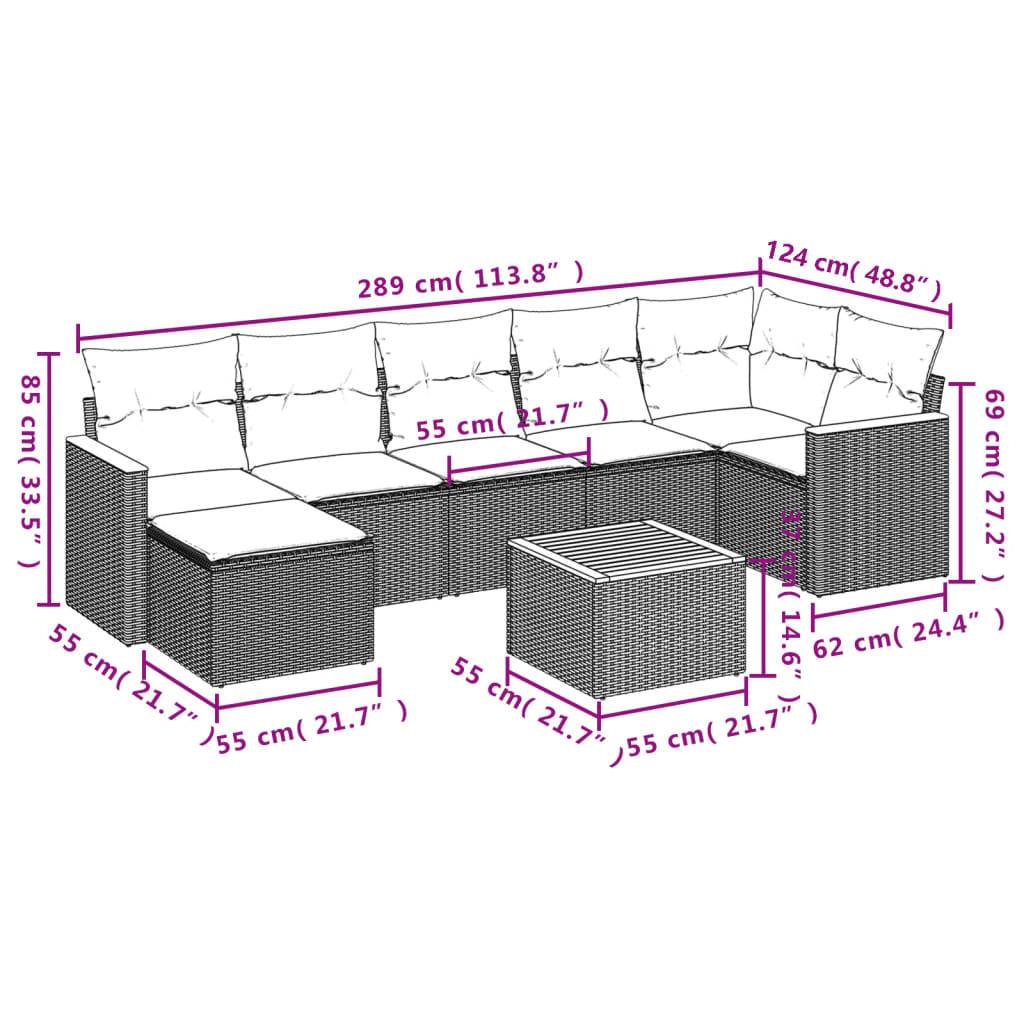 8-Delige Loungeset Met Kussens Poly Rattan Grijs