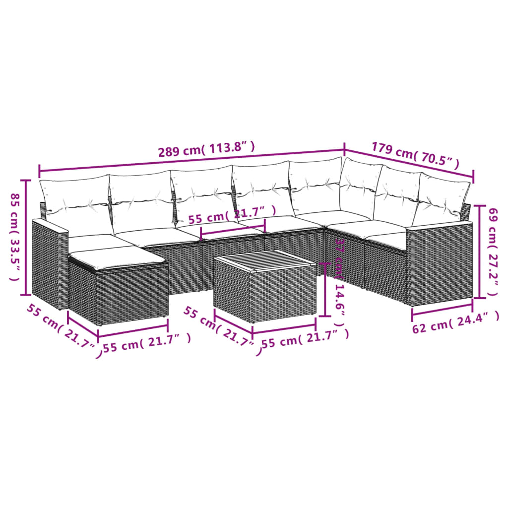 9-Delige Loungeset Met Kussens Poly Rattan Beige