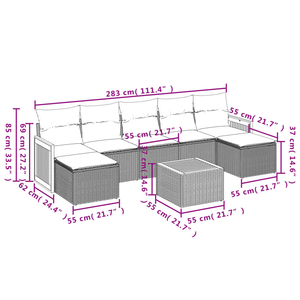 8-Delige Loungeset Met Kussens Poly Rattan Beige