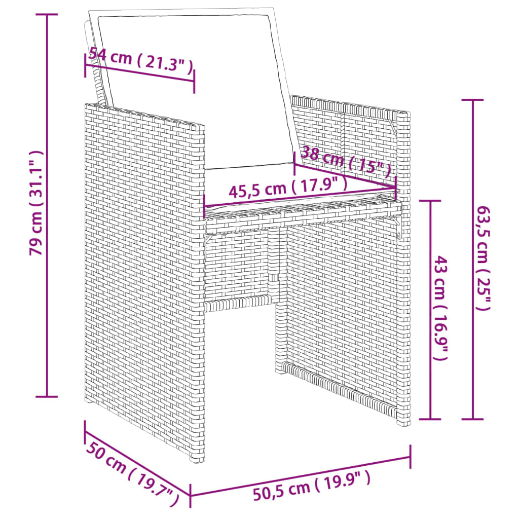 11-delige tuinset met kussens, grijs polyrotan