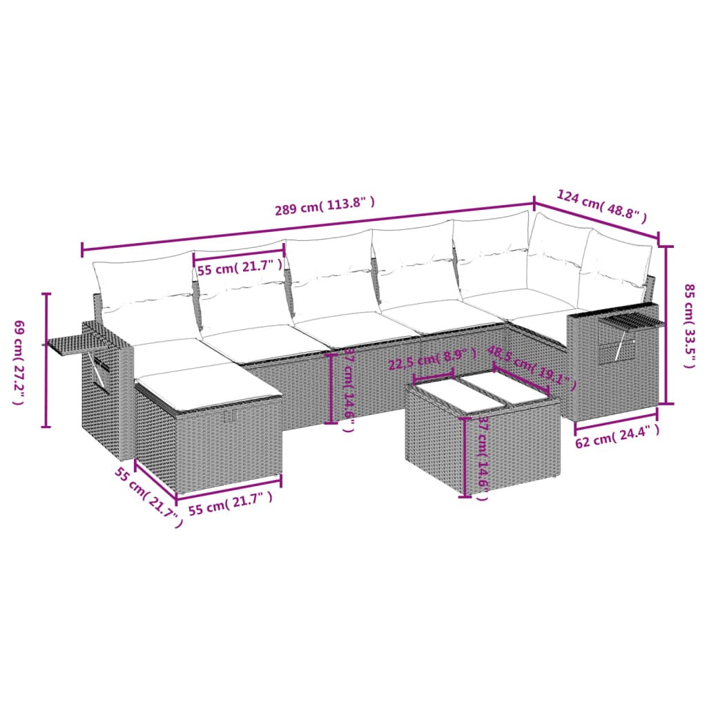 8-Delige Loungeset Met Kussens Poly Rattan Zwart