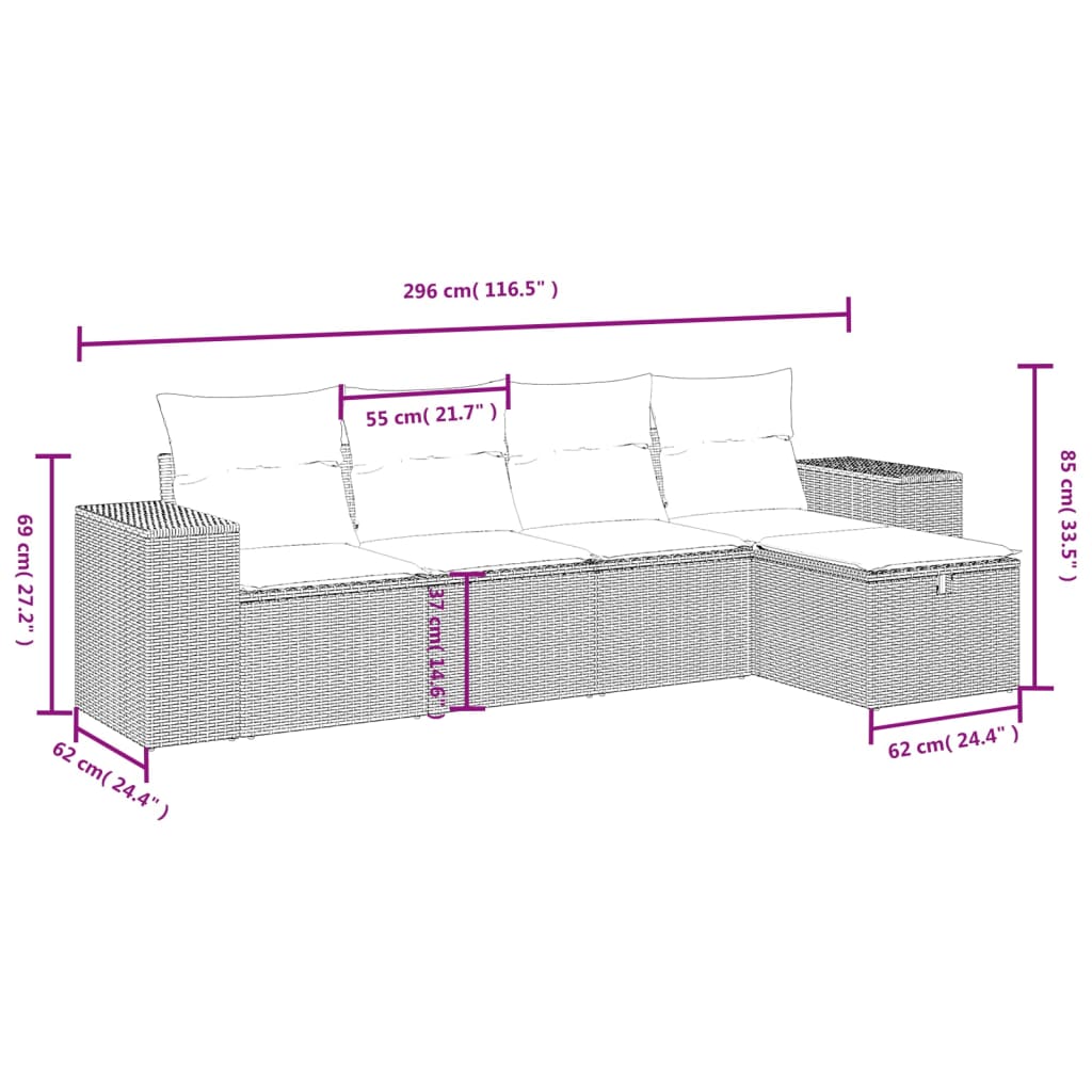 5-Delige Loungeset Met Kussens Poly Rattan Zwart