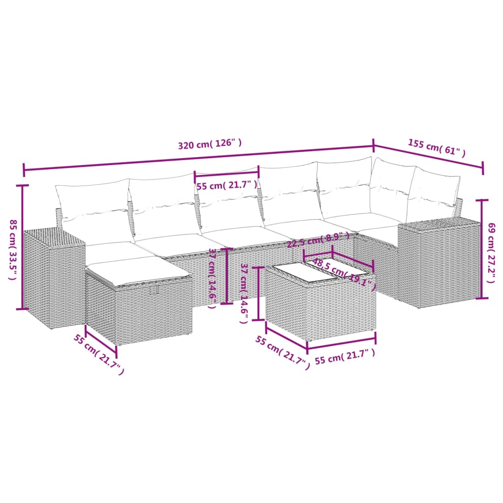 8-Delige Loungeset Met Kussens Poly Rattan Gemengd Beige