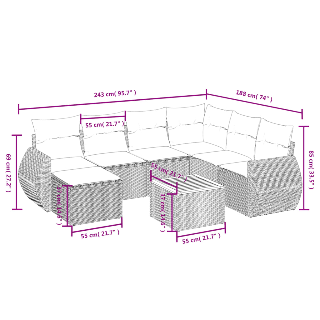 8-Delige Loungeset Met Kussens Poly Rattan Zwart