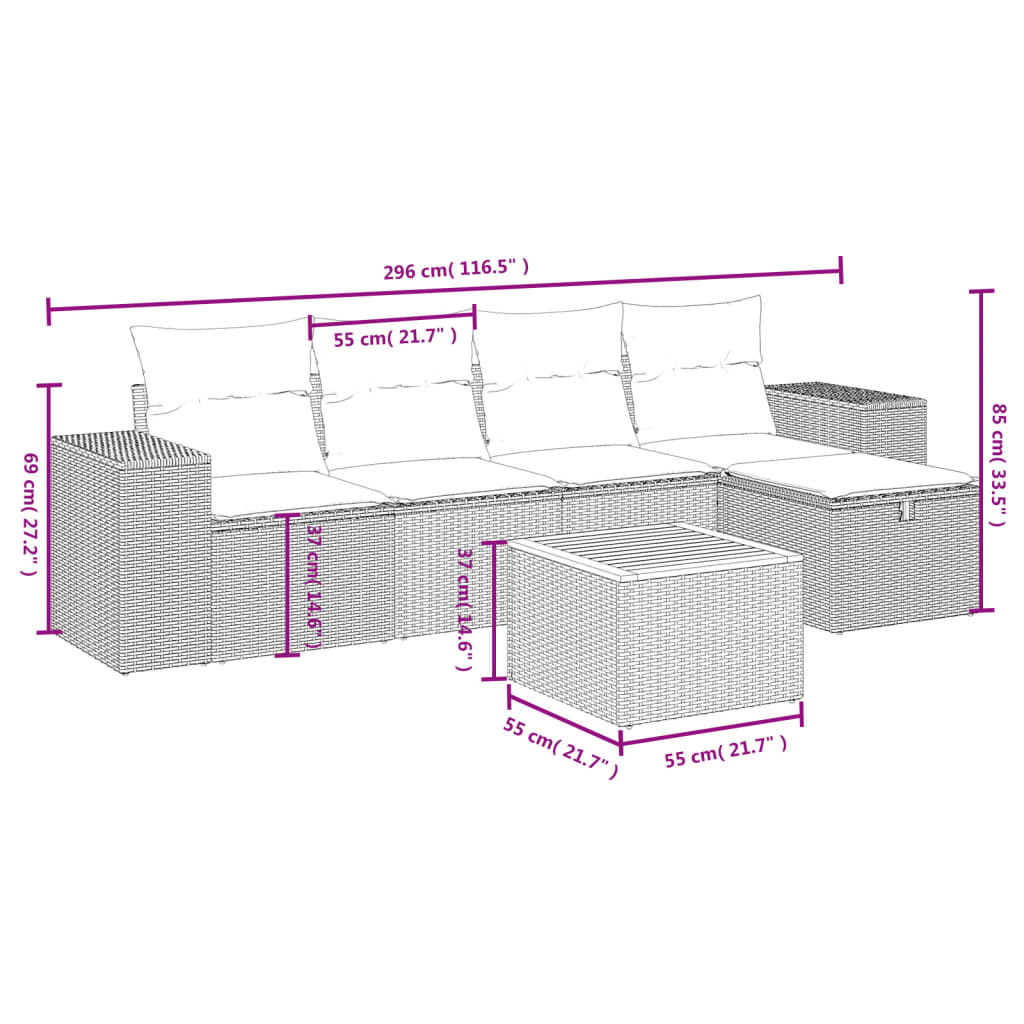 6-Delige Loungeset Met Kussens Poly Rattan Zwart