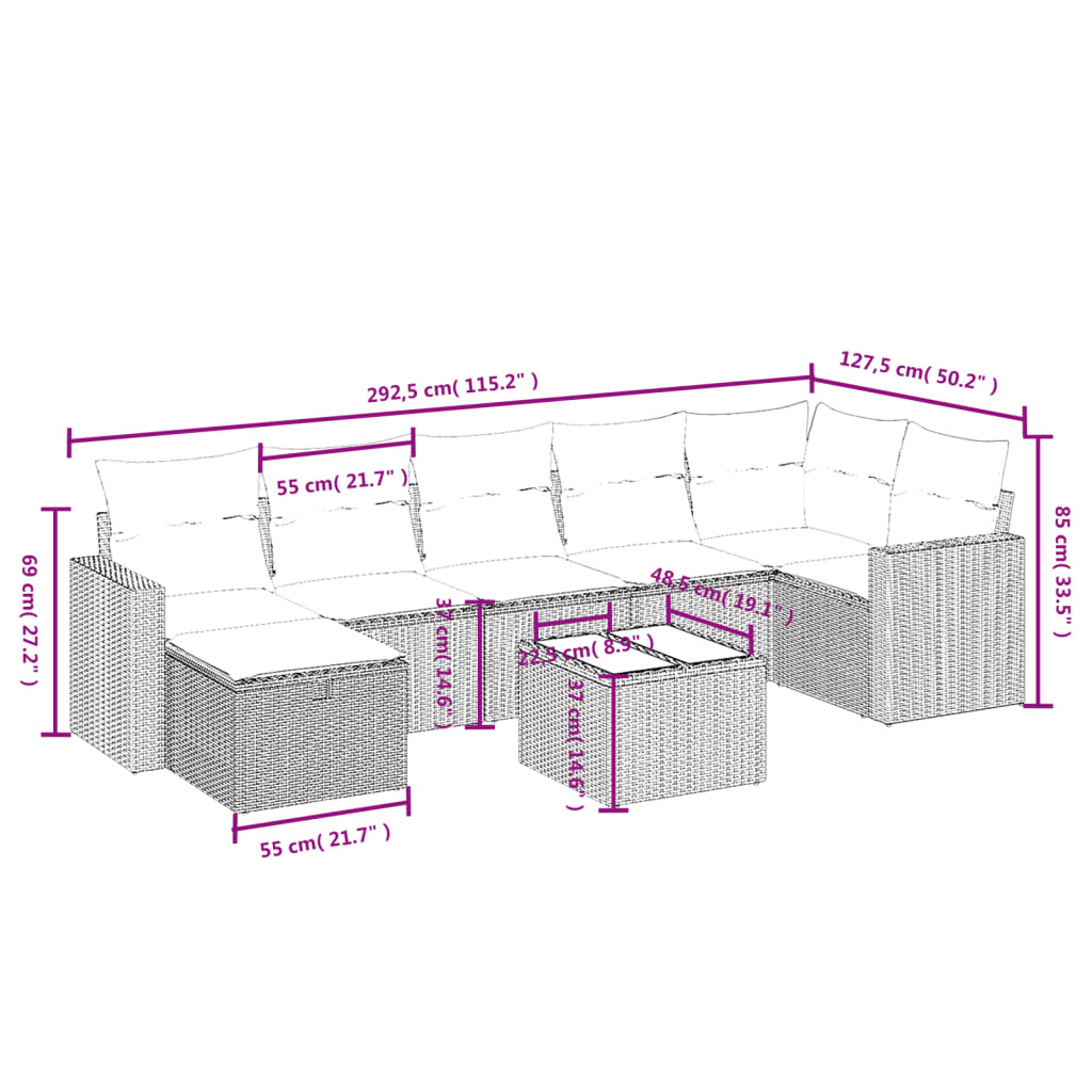 7-Delige Loungeset Met Kussens Poly Rattan Gemengd Beige