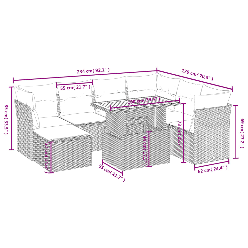 8-Delige Loungeset Met Kussens Poly Rattan Zwart