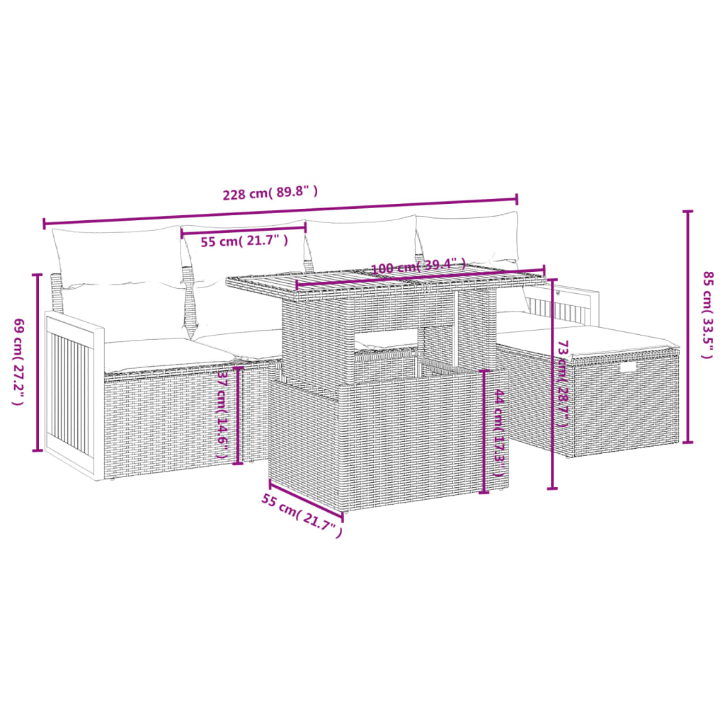 6-Delige Loungeset Met Kussens Poly Rattan Zwart