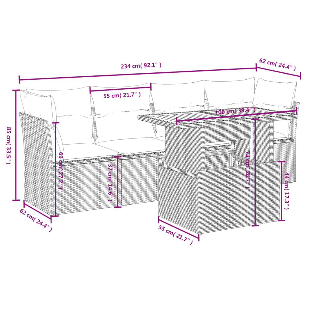 5-Delige Loungeset Met Kussens Poly Rattan Zwart