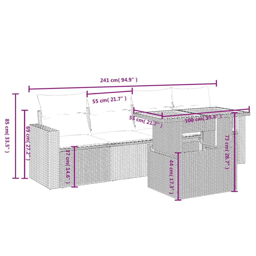 5-Delige Loungeset Met Kussens Poly Rattan Zwart