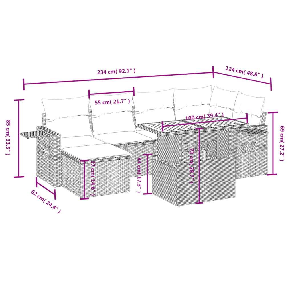 7-Delige Loungeset Met Kussens Poly Rattan Zwart