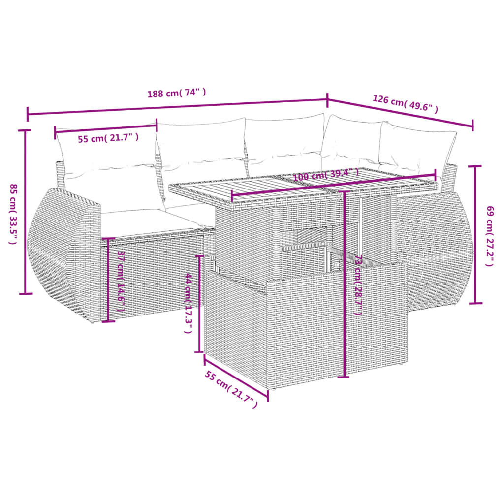 5-Delige Loungeset Met Kussens Poly Rattan Zwart