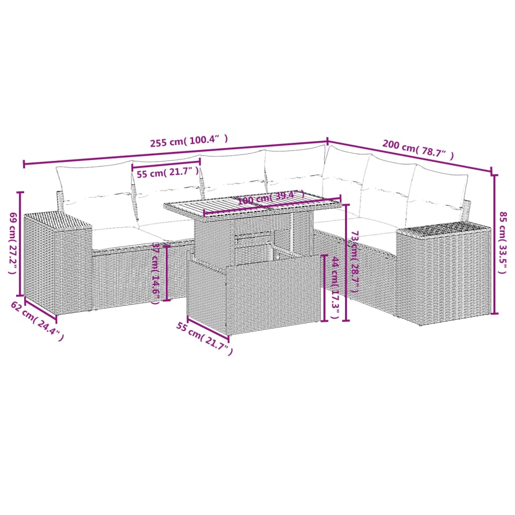 7-Delige Loungeset Met Kussens Poly Rattan Zwart