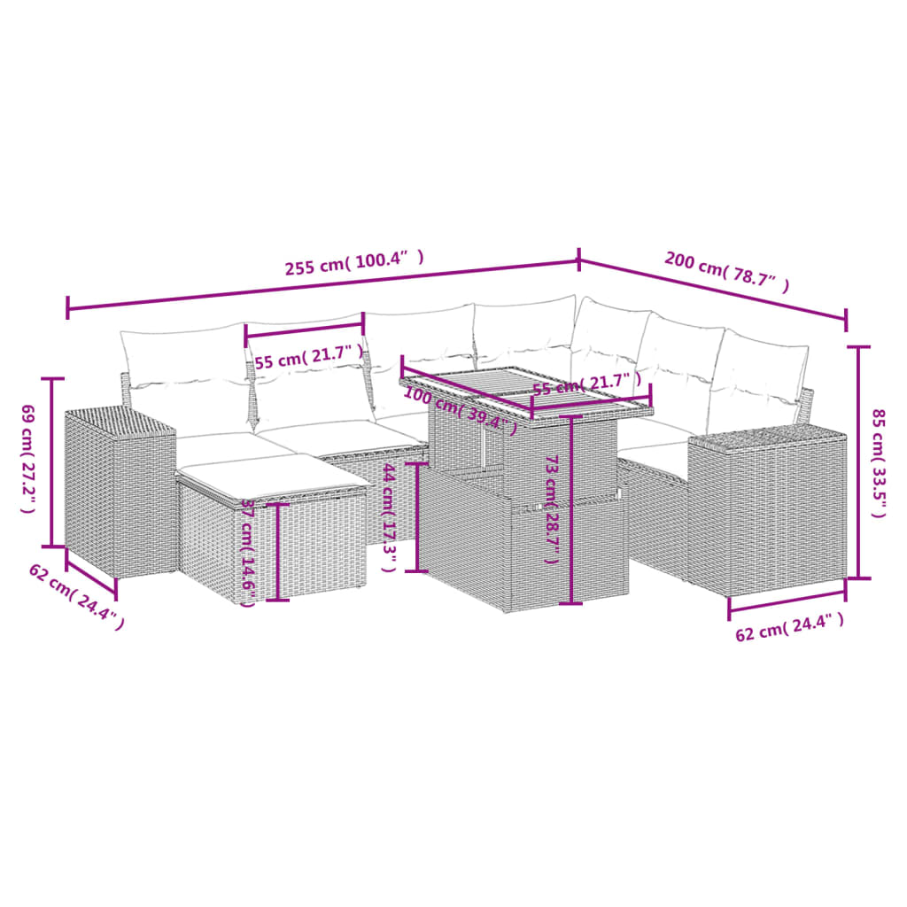 8-Delige Loungeset Met Kussens Poly Rattan Zwart