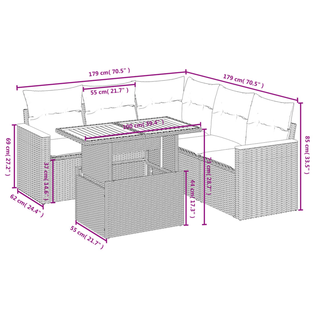 6-Delige Loungeset Met Kussens Poly Rattan Zwart