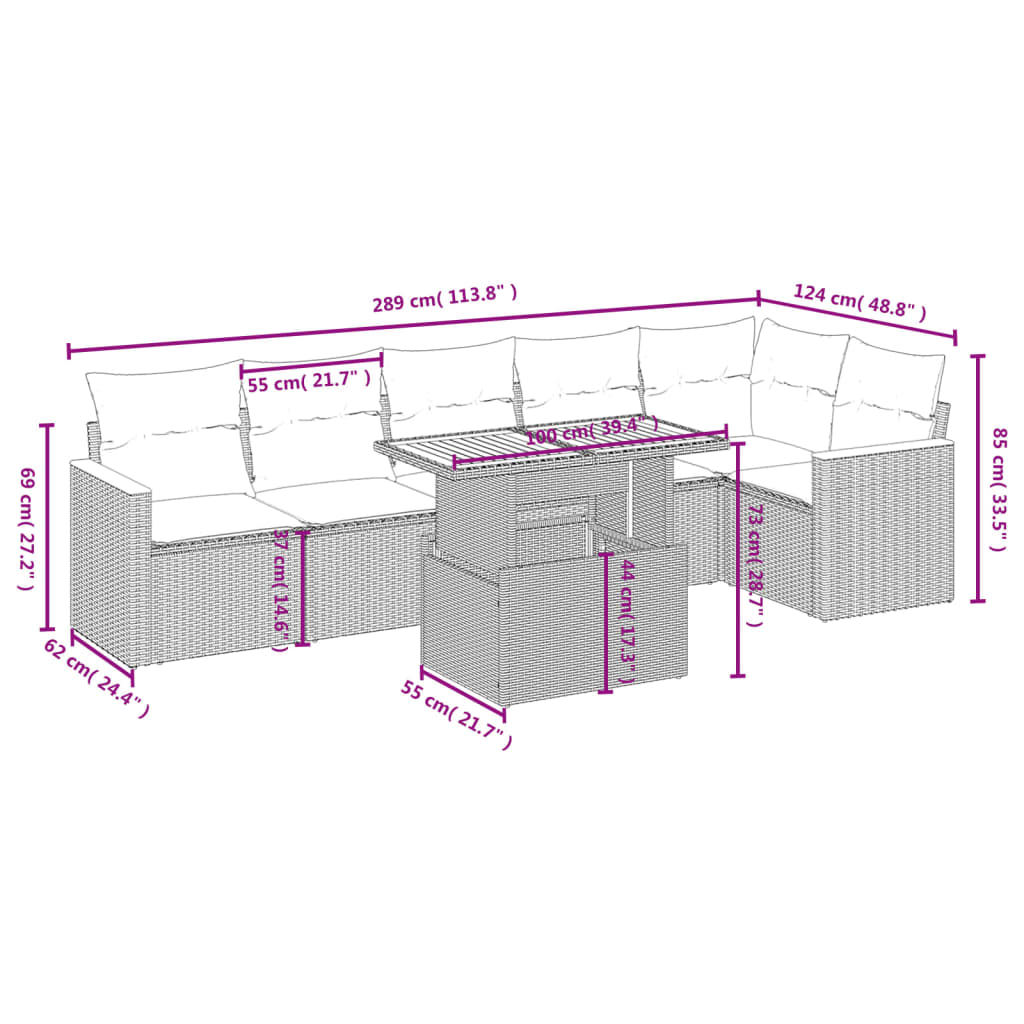 7-Delige Loungeset Met Kussens Poly Rattan Zwart