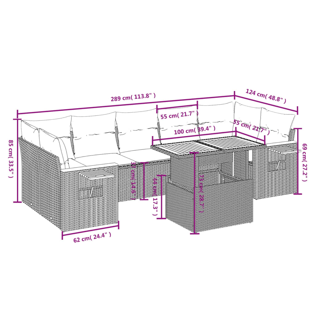 8-Delige Loungeset Met Kussens Poly Rattan Zwart