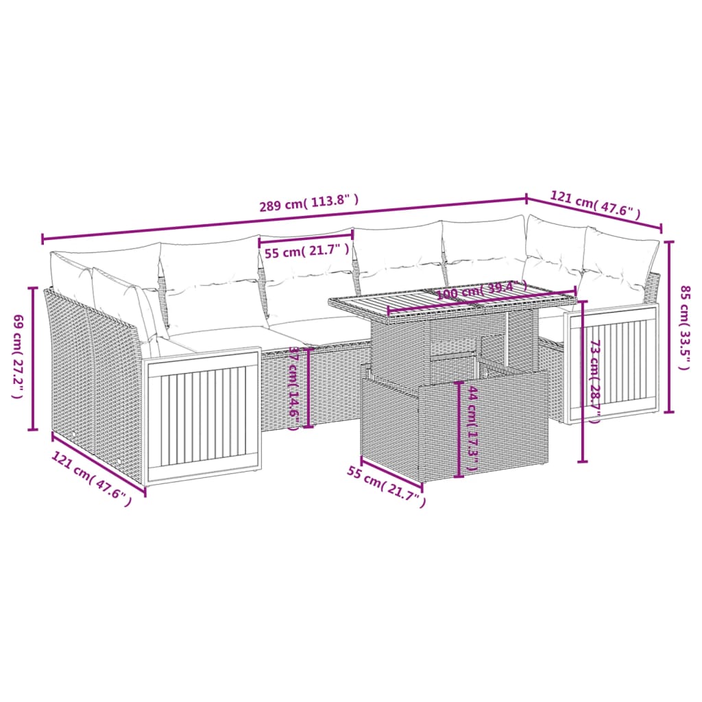 8-Delige Loungeset Met Kussens Poly Rattan Zwart