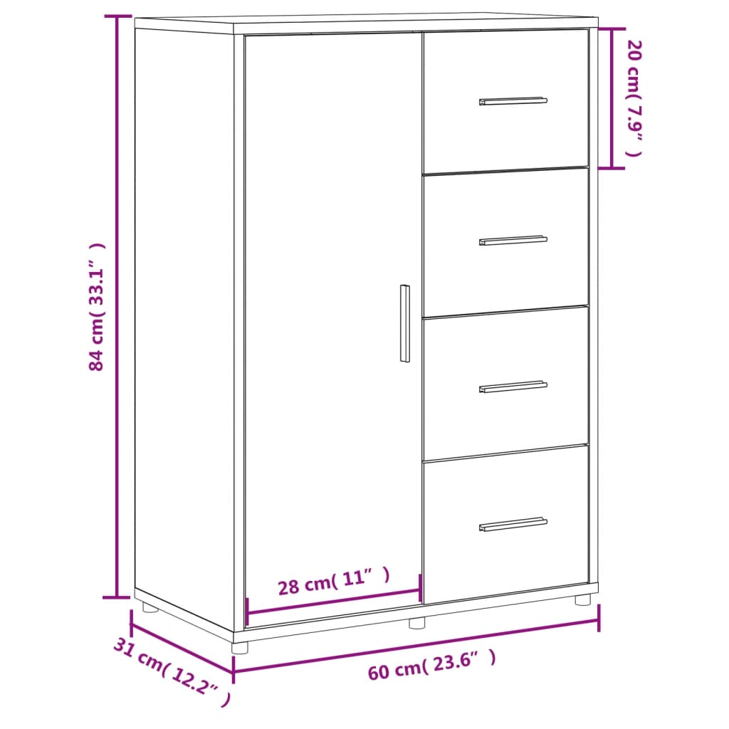 Dressoirs 2 st 60x31x84 cm bewerkt hout betongrijs