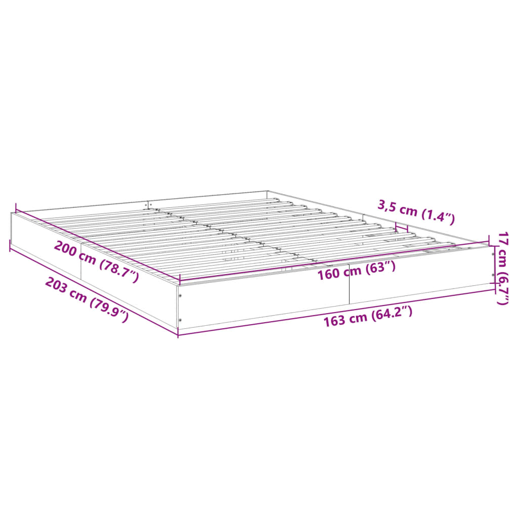 Bedframe Bewerkt Hout Kleurig Gerookt Eiken 160 x 200 cm 17 cm