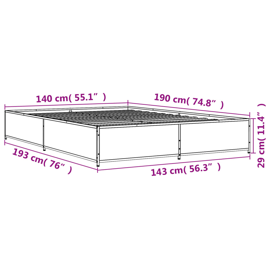 Bedframe bewerkt hout metaal bruin eikenkleur 140x190 cm