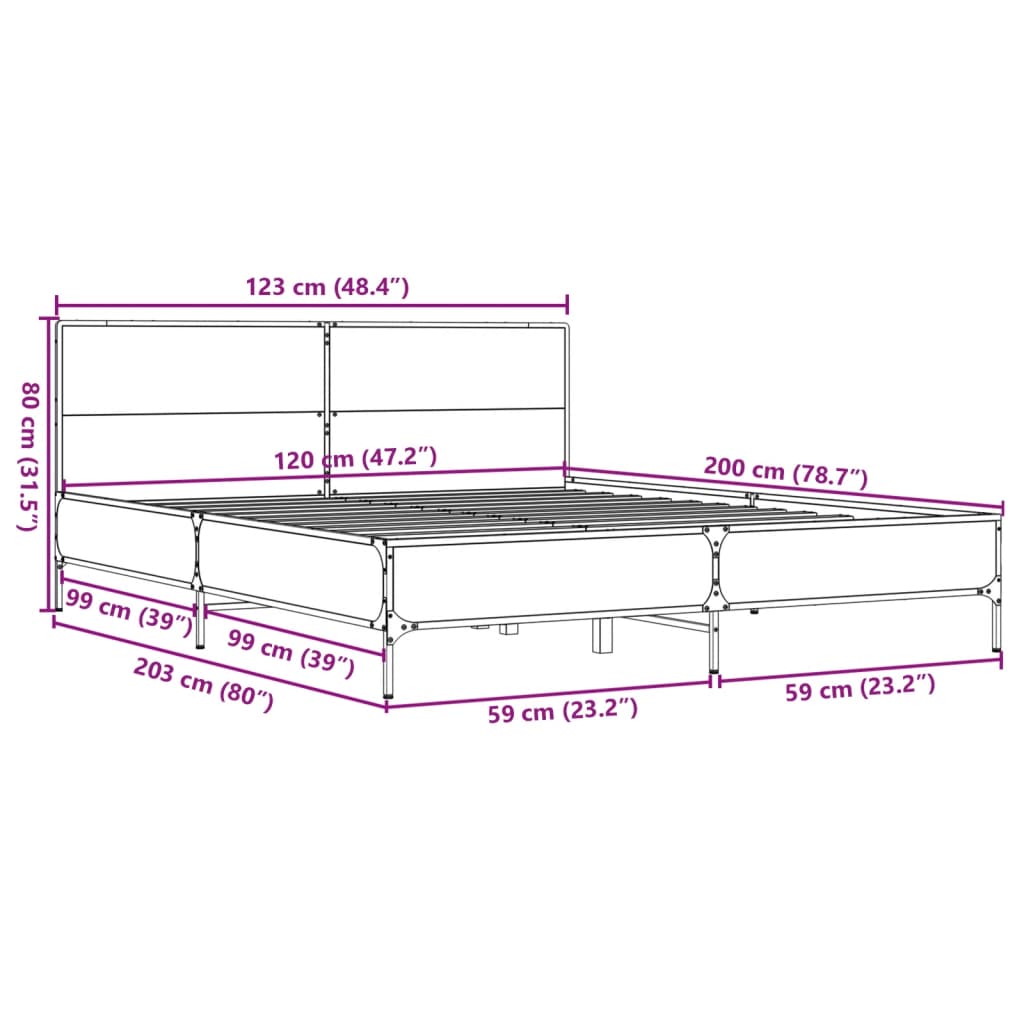 Bedframe bewerkt hout metaal grijs sonoma eiken 120x200 cm