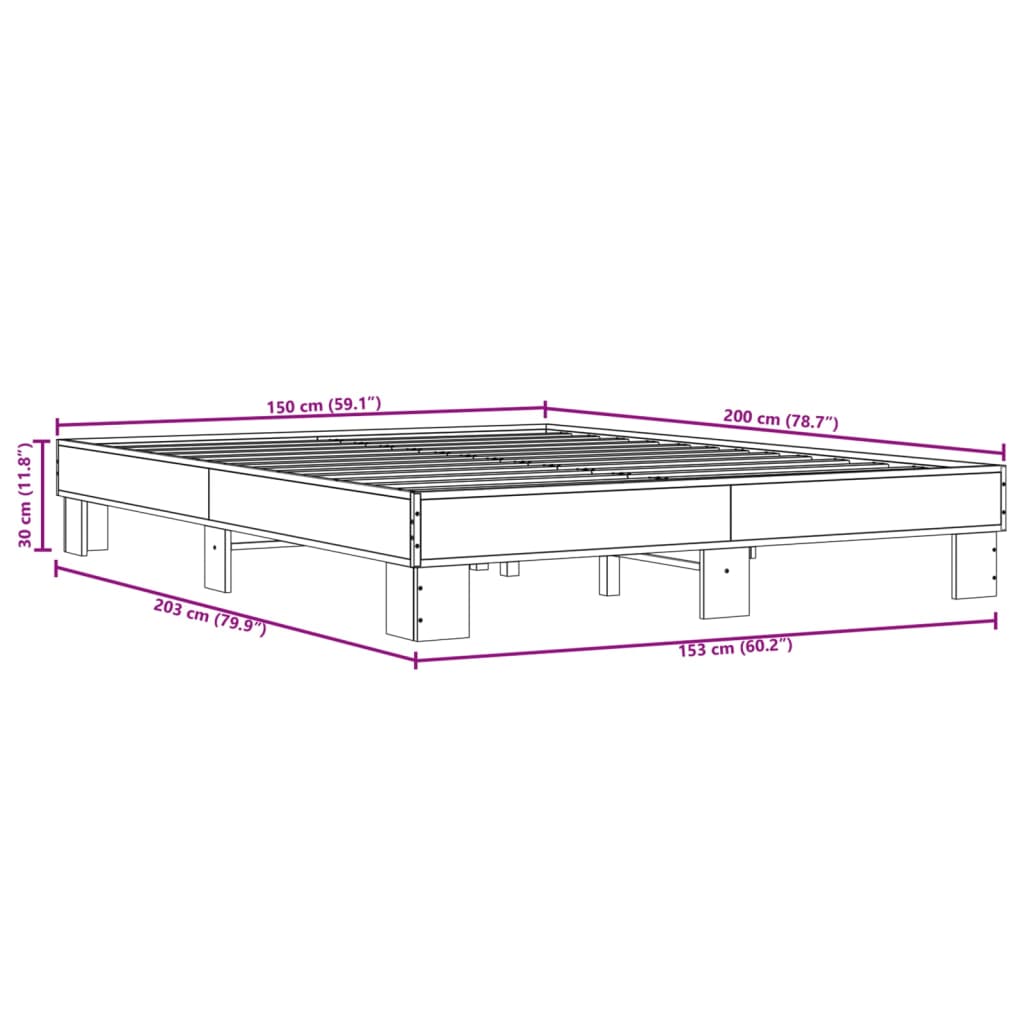 Bedframe bewerkt hout metaal gerookt eikenkleurig 150x200 cm