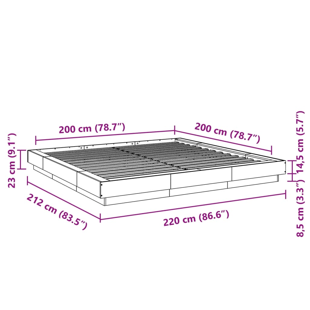 Bedframe bewerkt hout sonoma eikenkleurig 200x200 cm
