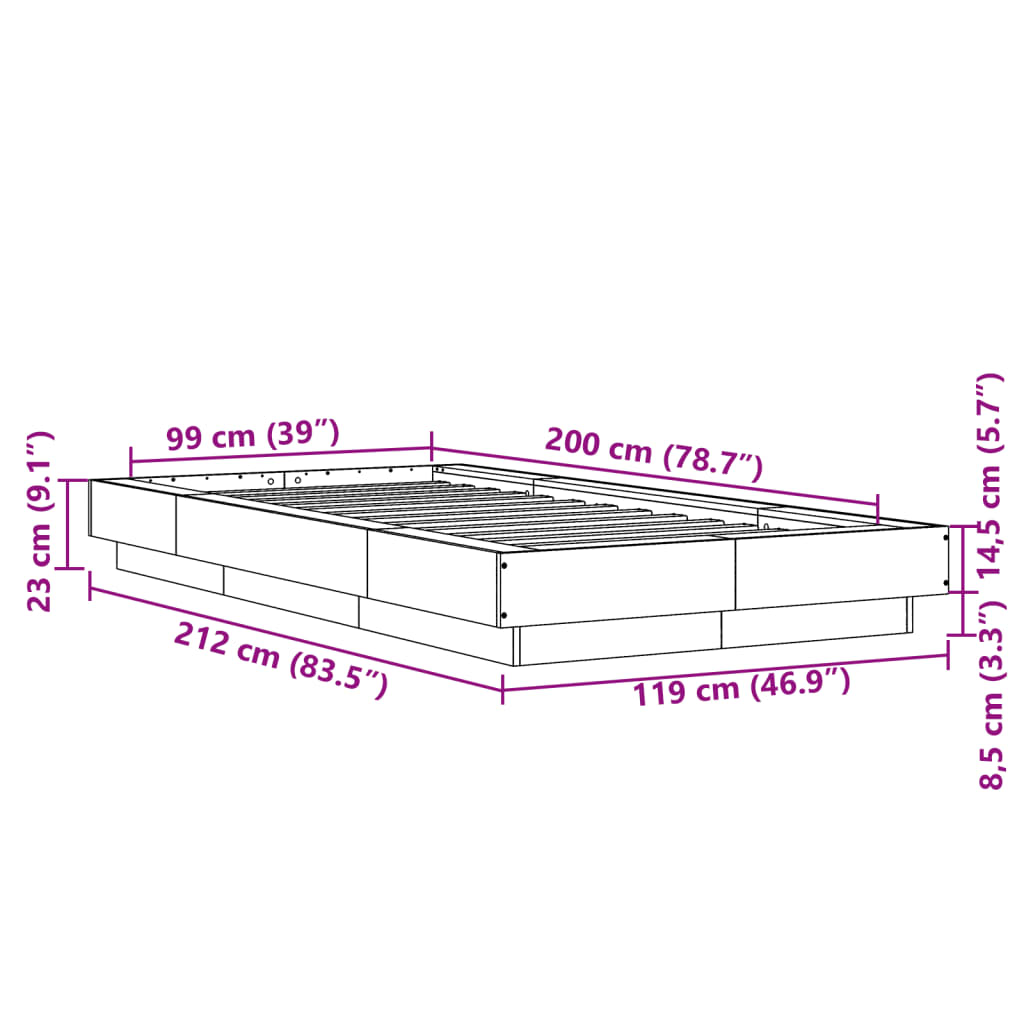 Bedframe bewerkt hout bruin eikenkleur 100x200 cm