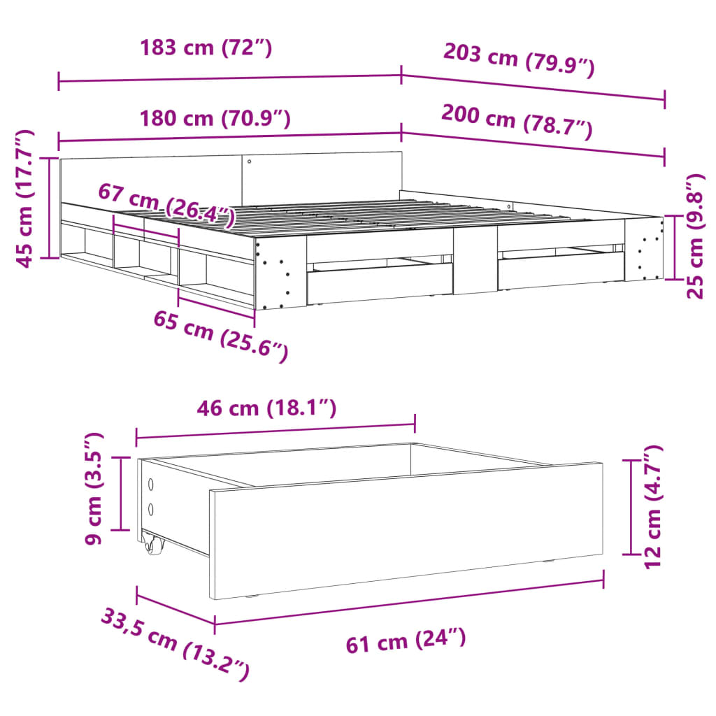 Bedframe met lades bewerkt hout wit 180x200 cm