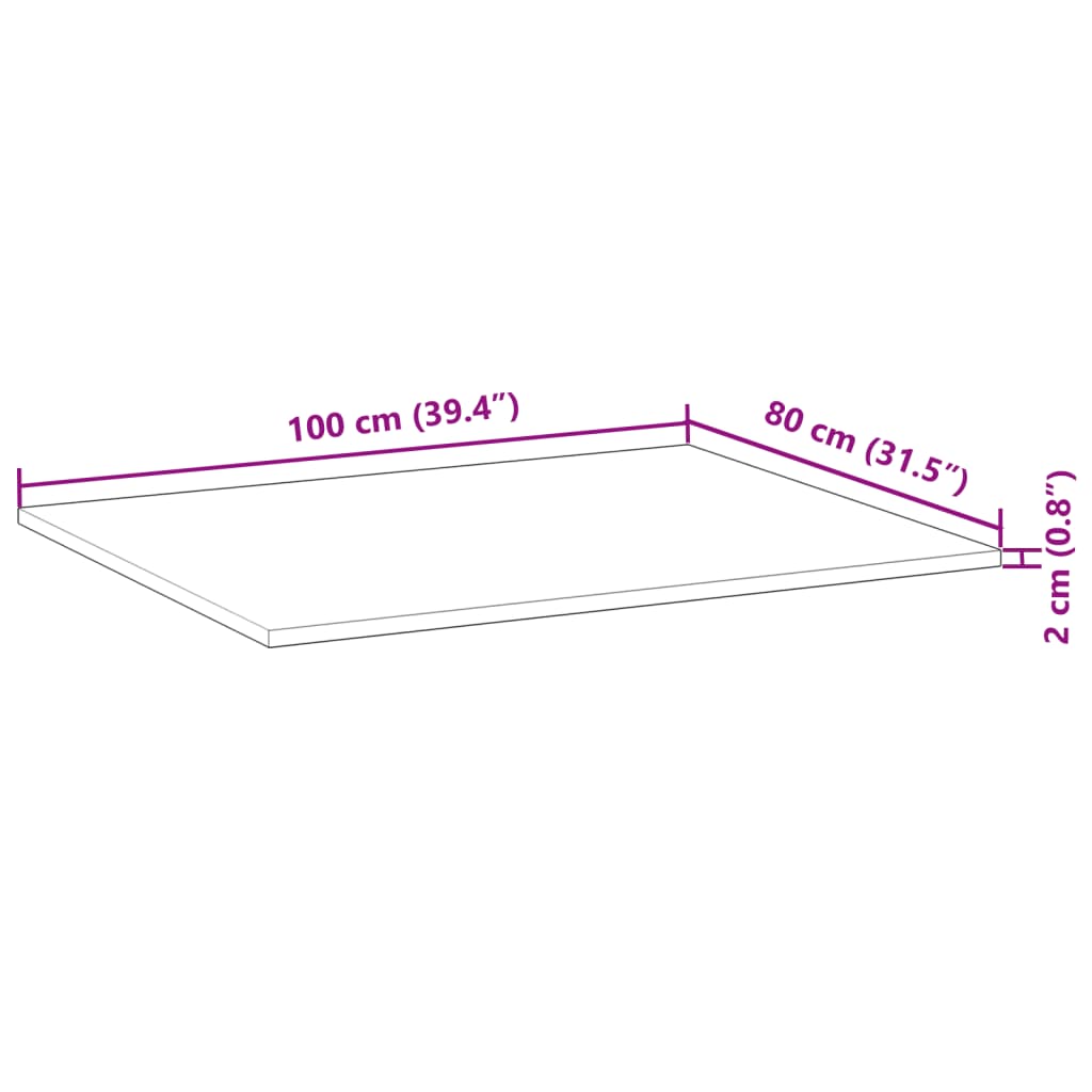 Bureaublad 100x80x2 cm onbehandeld massief acaciahout