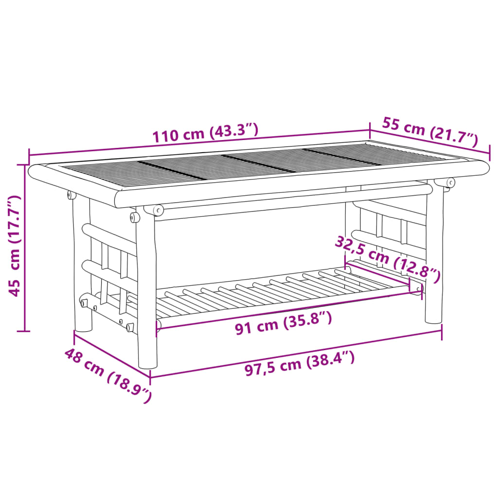 Salontafel 110x55x45 cm bamboe