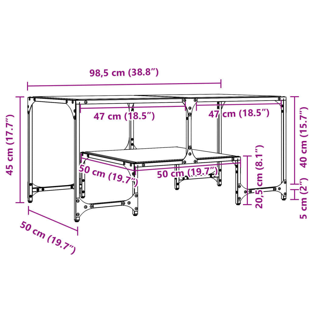 Salontafel met zwart glazen blad 98,5x50x45 cm staal
