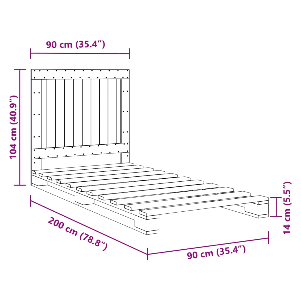 Bedframe Met Hoofdbord Massief Grenenhout Grijs 90X200 Cm Groen