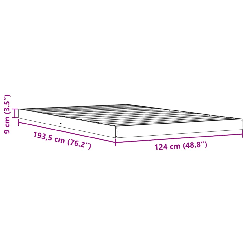 Bedframe massief grenenhout wasbruin 120x190 cm