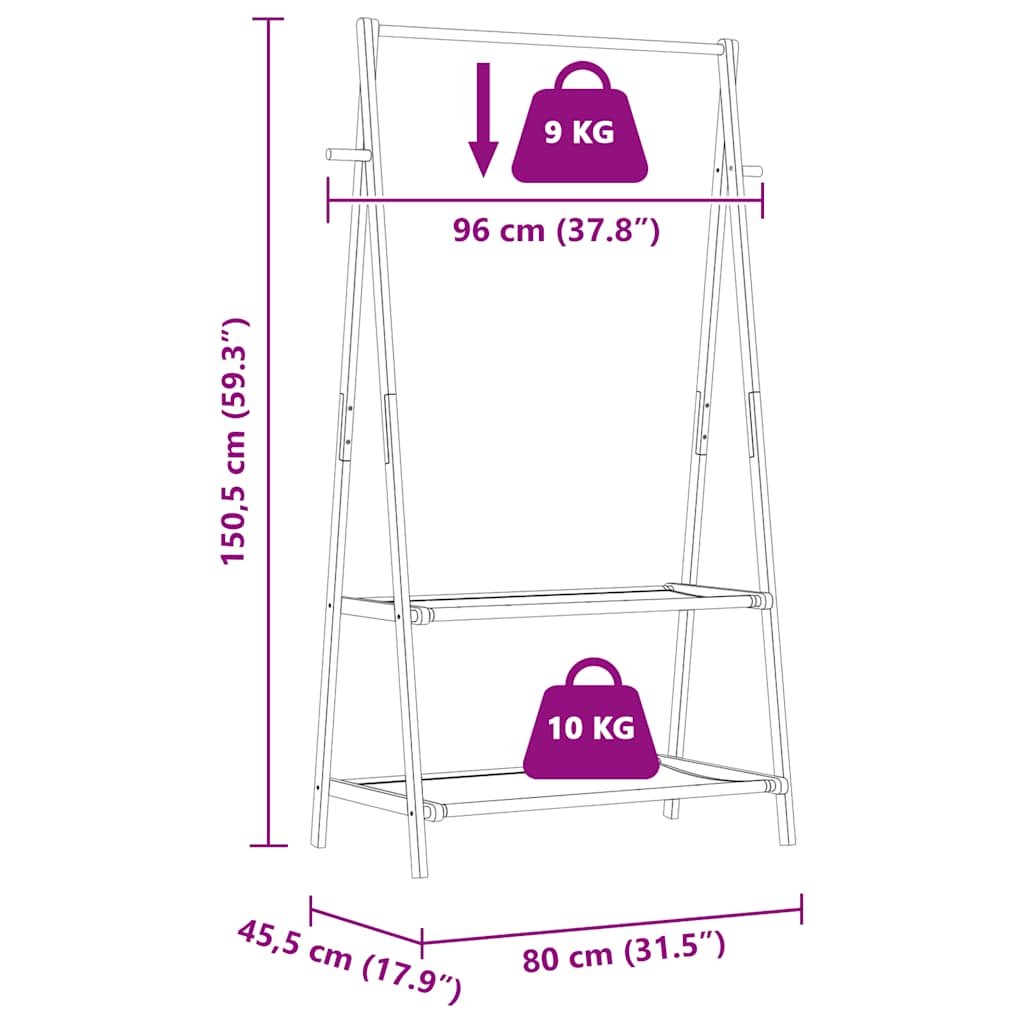Kledingrek met schappen 96x45,5x150,5 cm bamboe