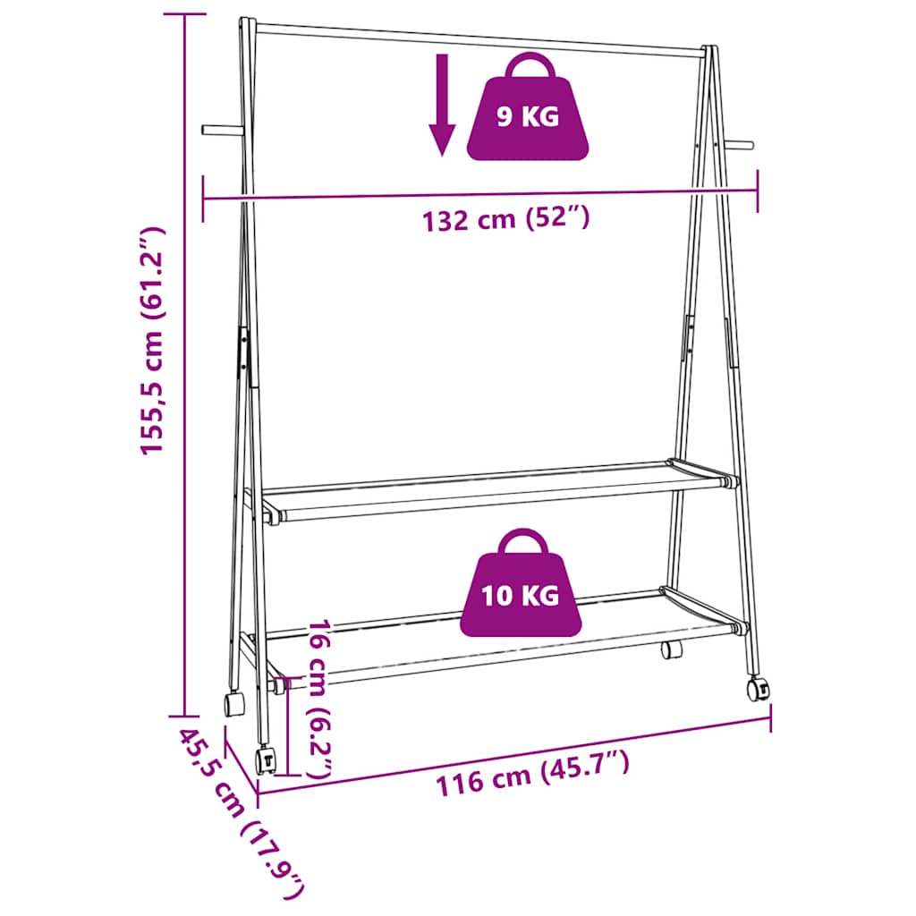 Kledingrek met schappen en wielen 132x45,5x155,5 cm bamboe