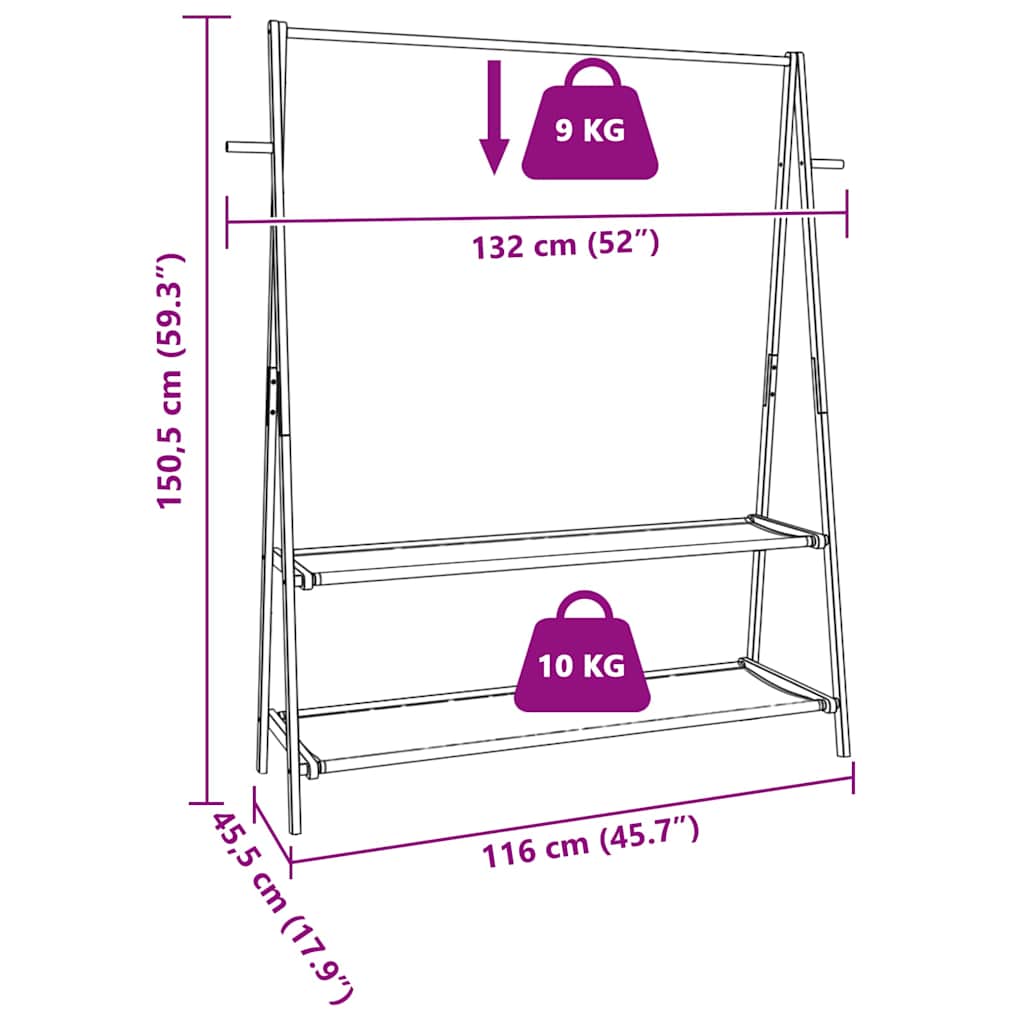 Kledingrek met schappen 132x45,5x150,5 cm bamboe