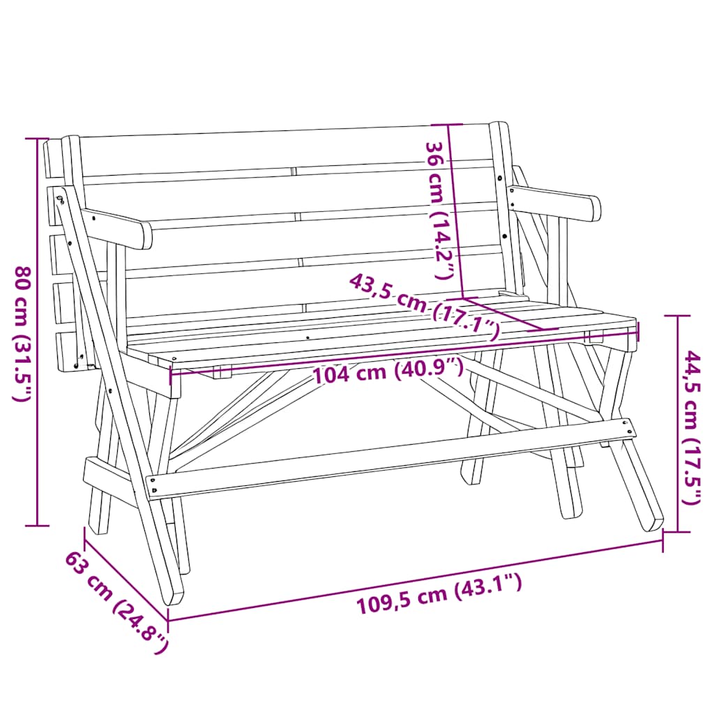 Picknicktafel Met Banken 2-In-1 Ombouwbaar Massief Vurenhout Naturel
