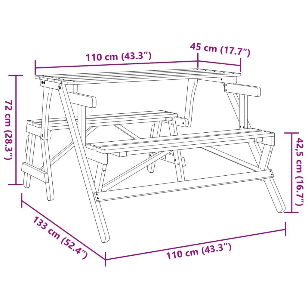 Picknicktafel met banken 2-in-1 ombouwbaar massief vurenhout