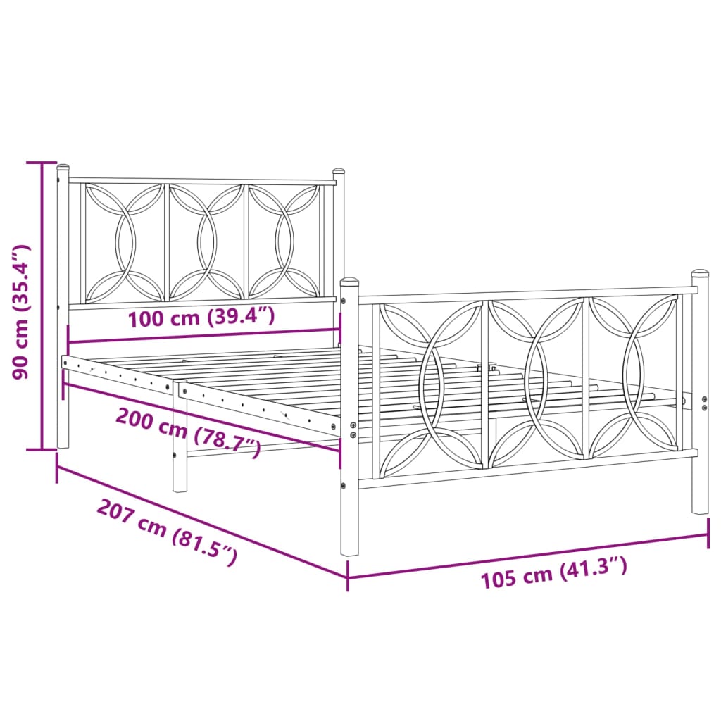 Bedframe met hoofd- en voeteneinde metaal wit 100x200 cm