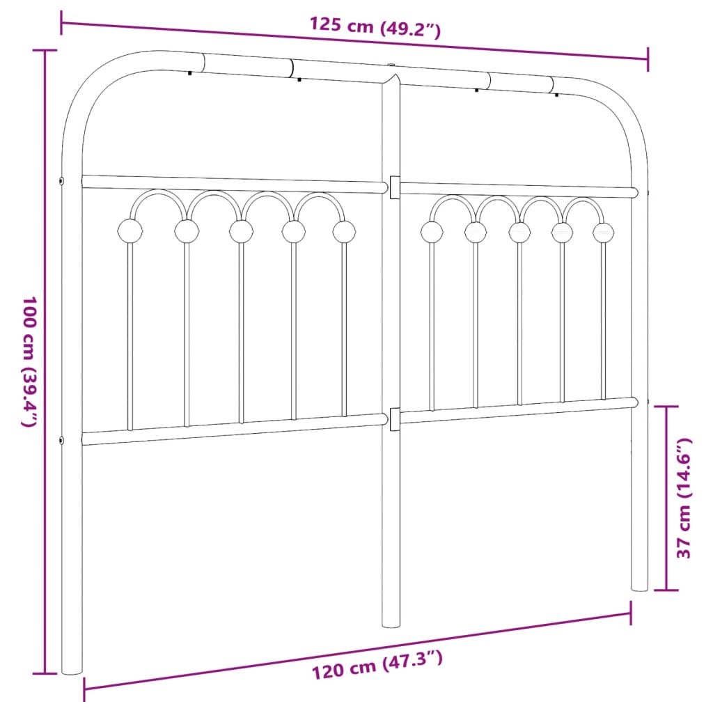Hoofdbord 120 cm metaal zwart
