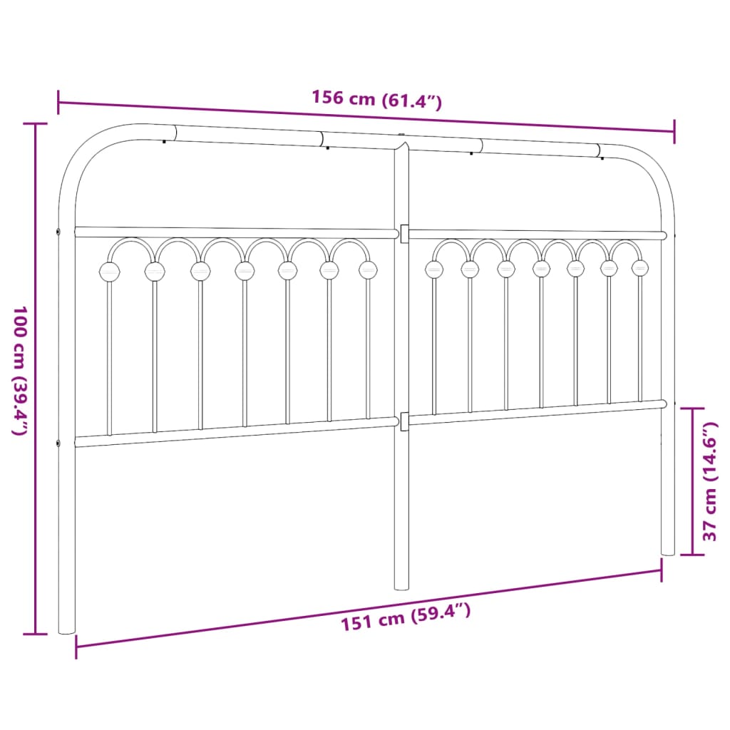Hoofdbord 180 cm metaal zwart