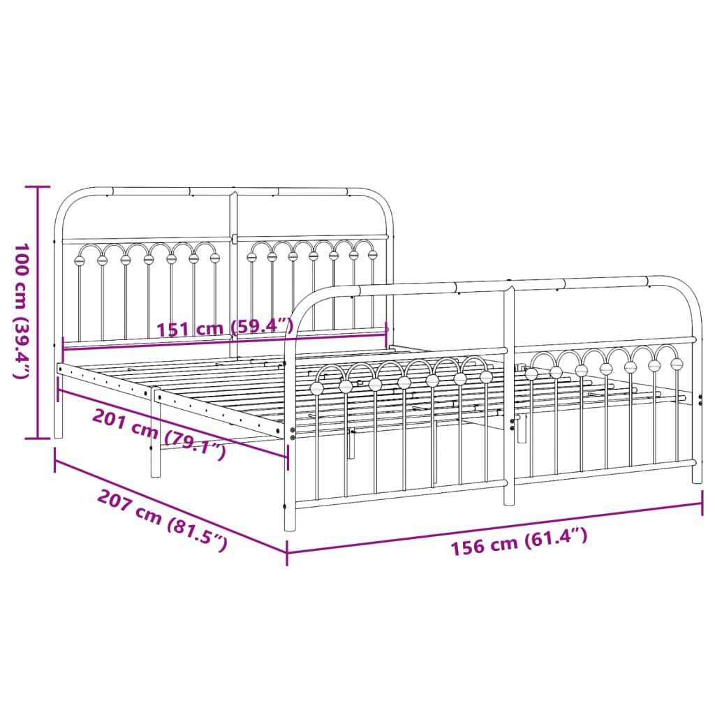 Bedframe met hoofd- en voeteneinde metaal wit 150x200 cm