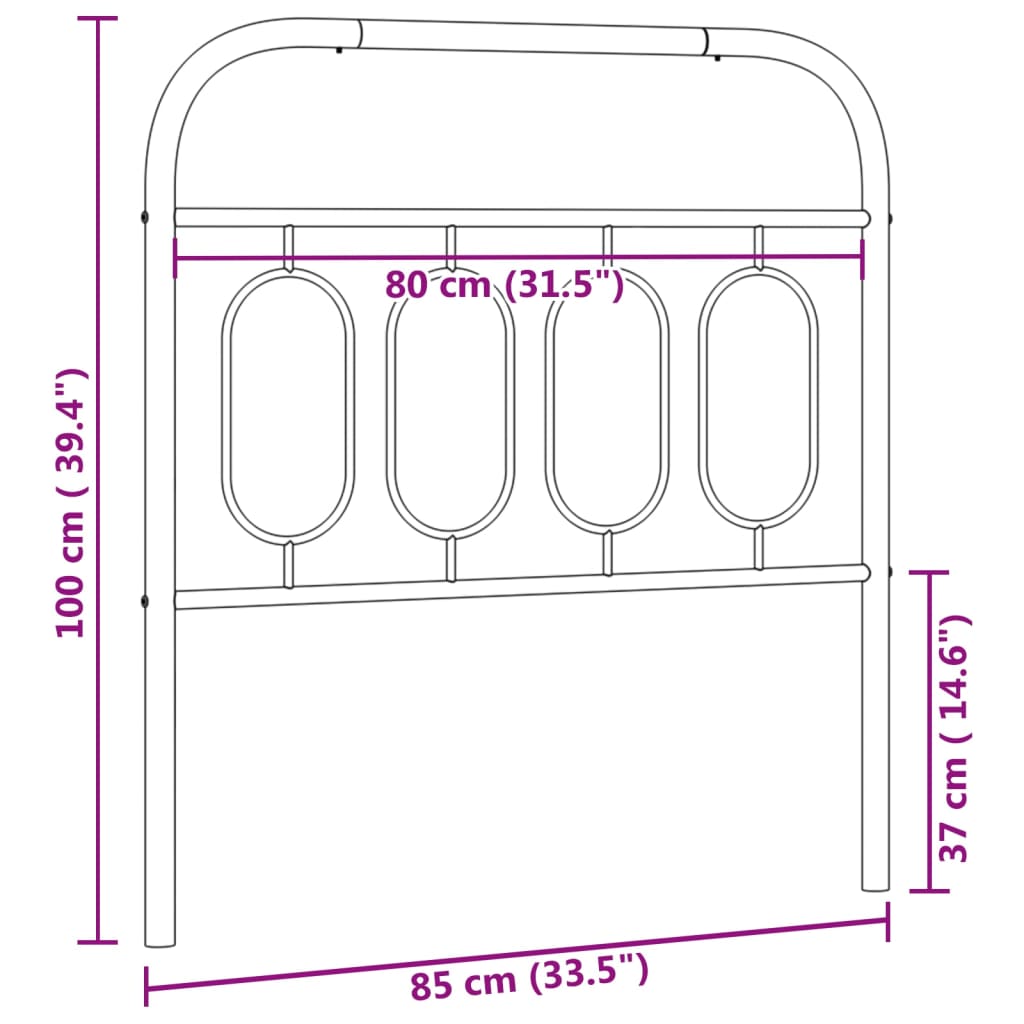 Vervangend hoofdbord 80 cm metaal zwart