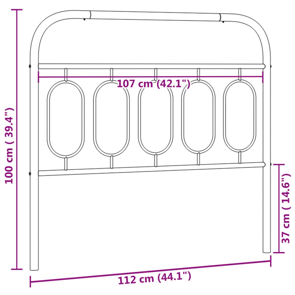 Hoofdbord 107 cm metaal zwart