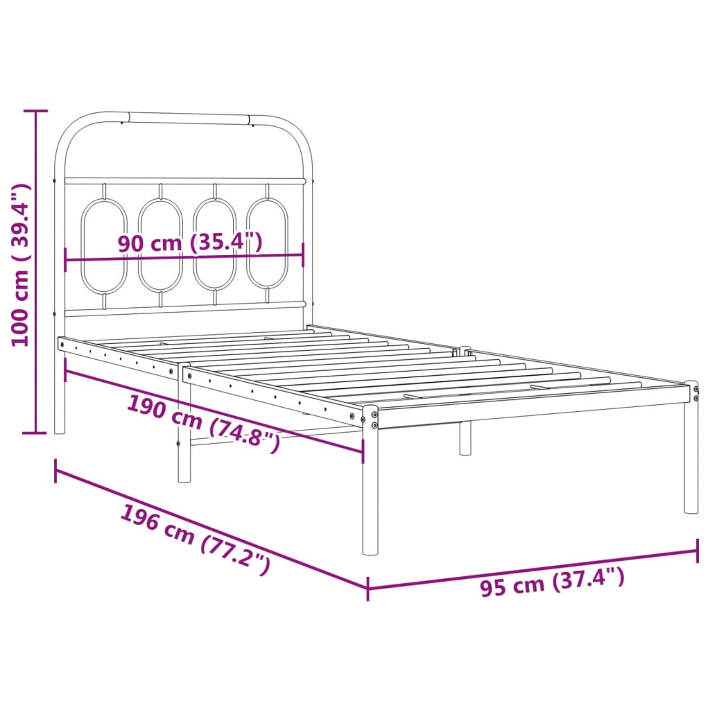 Bedframe met hoofdbord metaal wit 90x190 cm