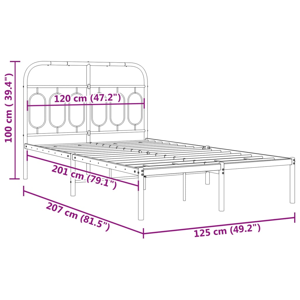 Bedframe met hoofdbord metaal wit 120x200 cm