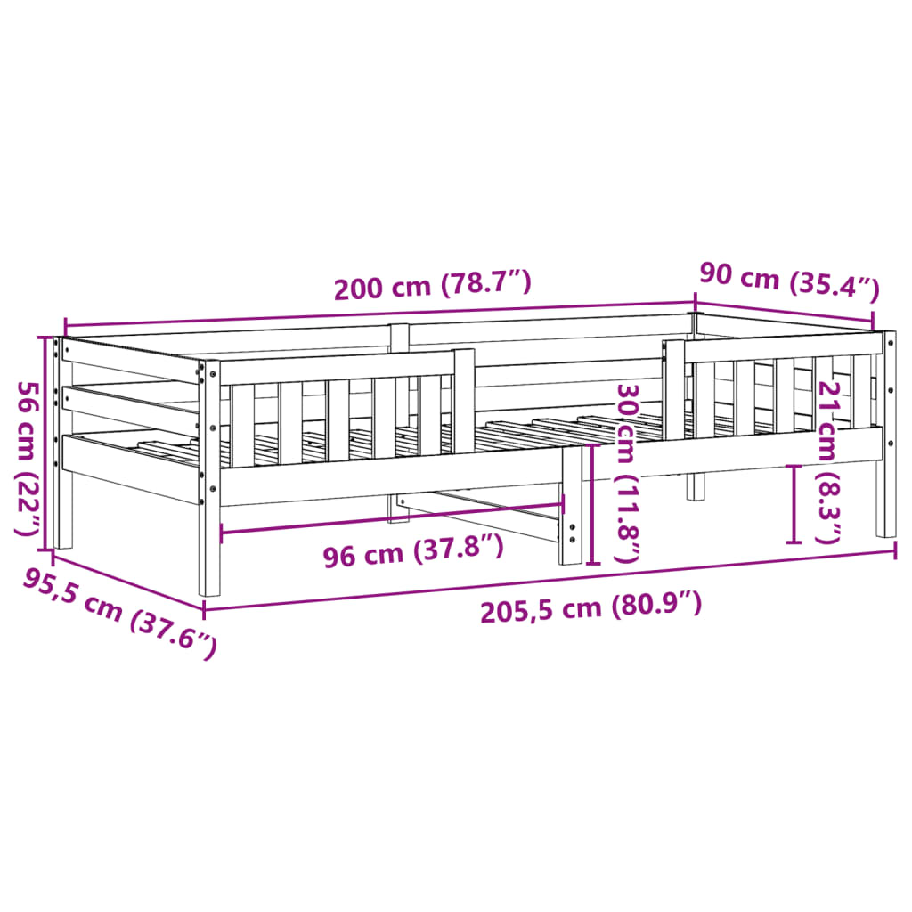 Bedframe massief grenenhout wasbruin 90x200 cm