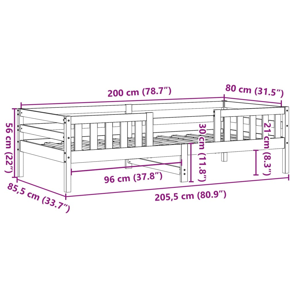 Bedframe massief grenenhout wasbruin 80x200 cm
